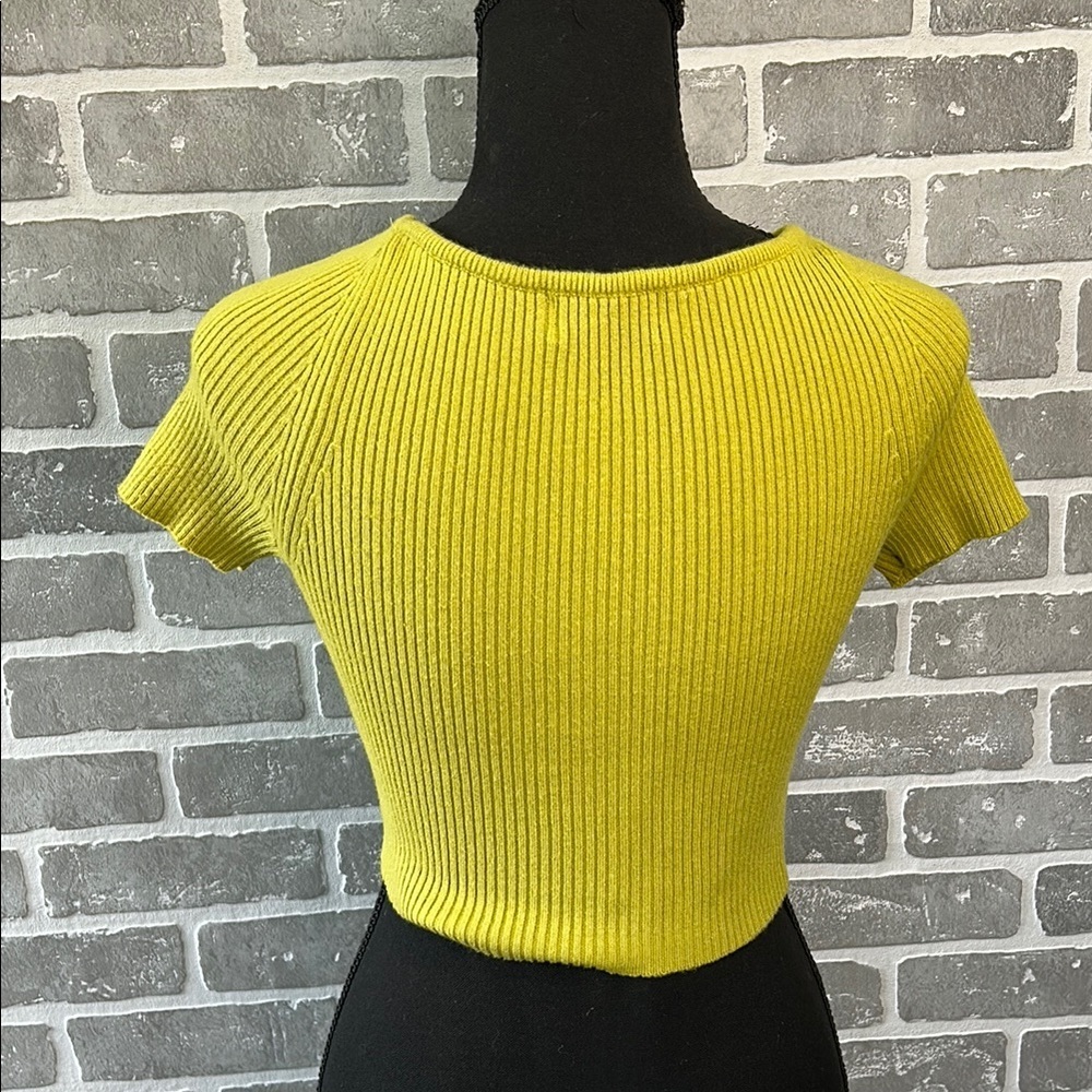 Isalis Ribbed Crop Top Sweater Small Lime Green Sweetheart Neckline Y2K - Picture 6 of 14